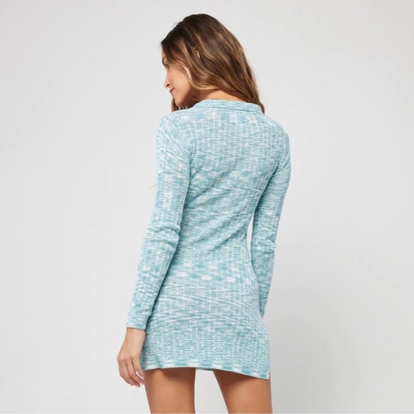 NWT L*Space Women's Aria Sweater Dress ARIDR22 Aqua/White Sz S - Picture 6 of 6